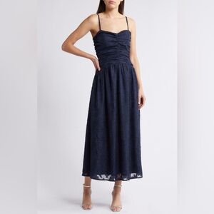 NWT Lost + Wander Celestial Glow Metallic Stripe Dress Navy Size Small